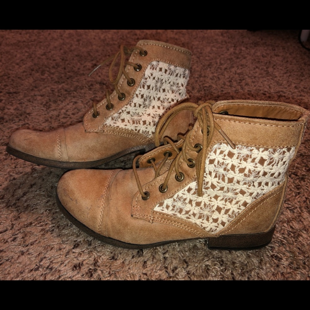 Brown lace booties